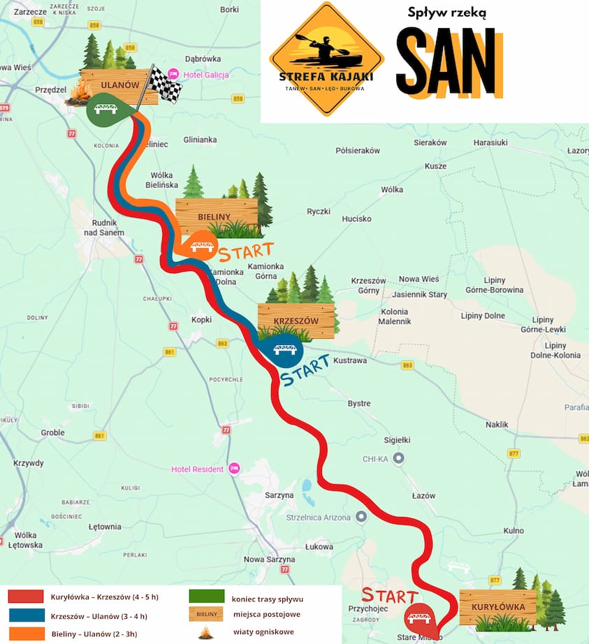 Mapa spływu rzeką San