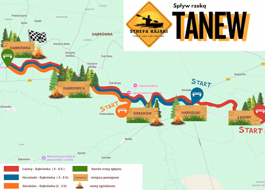 Mapa spływu rzeką Tanew
