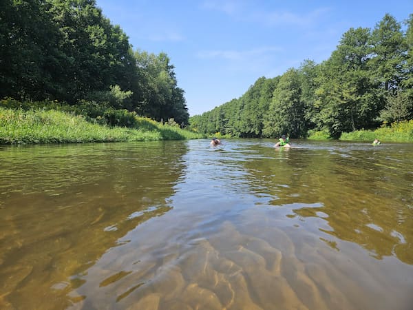 Rzeka Tanew w której pływają dwie osoby